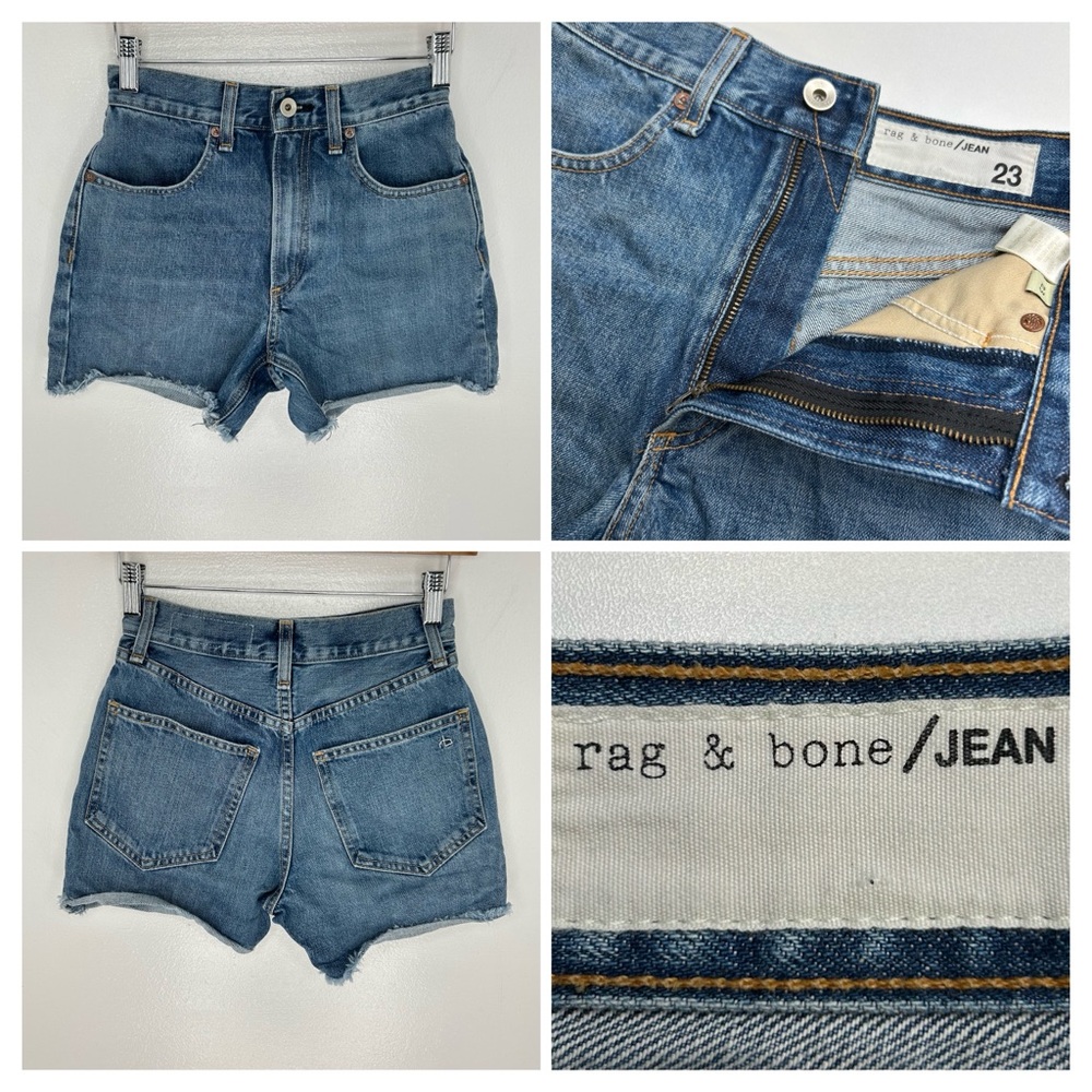 Rag & Bone Jean Shorts Size 23‎ Blue Cut Off Raw Hem Denim Festival 24x3.5